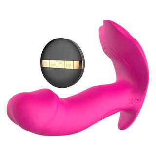 You are looking at an image of Premium Remote Wearable Panty Long Distance G-Spot Vibrator Massager in pink and purple colors.