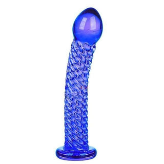 This is an image of Scaly Stimulation Colored 7 Inch Glass Dildo in purple color, designed for unyielding pleasure and lasting durability.