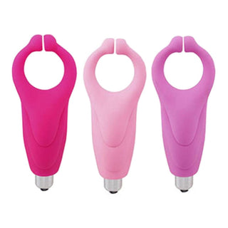 Displaying an image of Pocket-Size Vibrating Clit Clamp in red, pink, and purple colors.