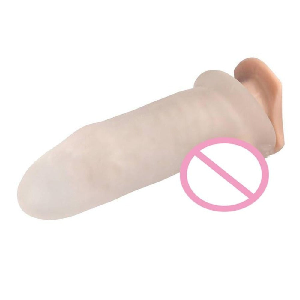 You are looking at an image of Full Coverage Thick Silicone Penis Sleeve Cock Extender providing a skinlike feel and stimulating raised nubs and ribs for enhanced pleasure.