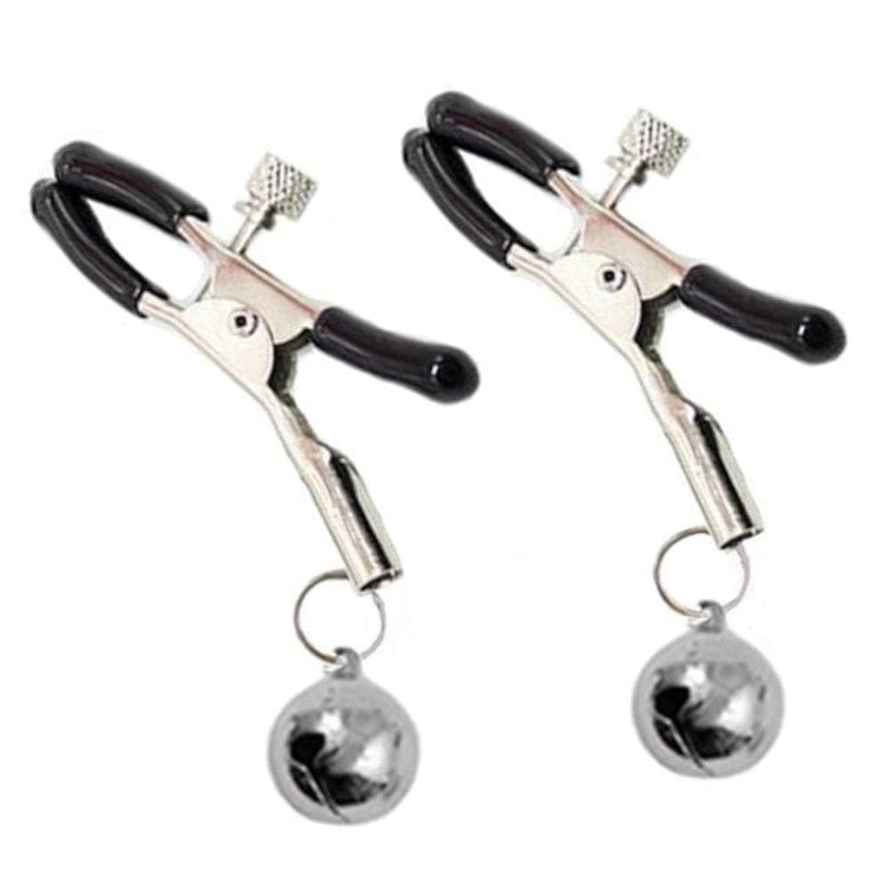 This is an image of Sexy Silver Bell Nipple Clamps with playful bells for added sensory stimulation.