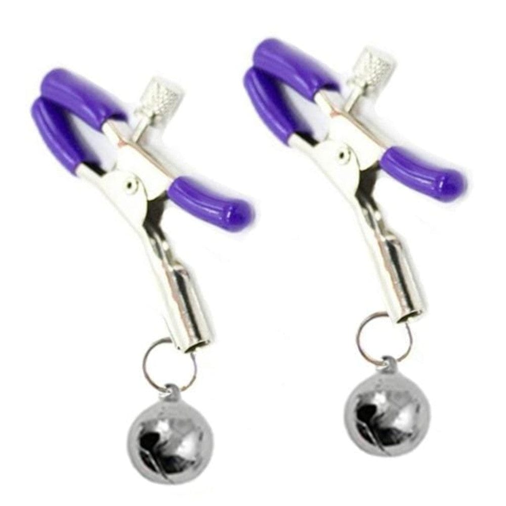 An image showcasing Sexy Silver Bell Nipple Clamps designed for adjustable pressure and intimate play.