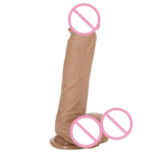 Naughty Beaver 8 Inch Silicone Dildo displayed with a sturdy suction cup for versatile use on smooth surfaces.