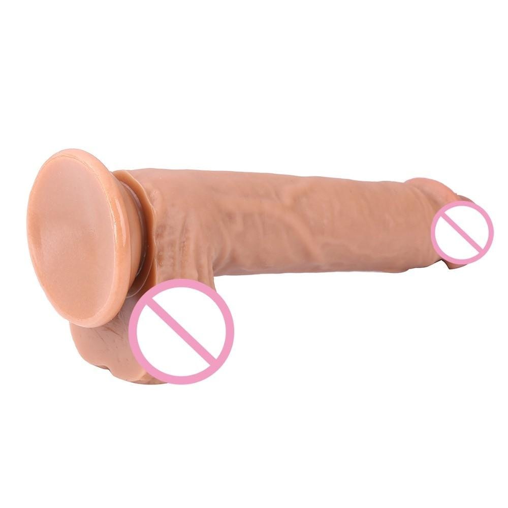 This is an image of Naughty Beaver 8 Inch Silicone Dildo in chocolate color, made of medical-grade silicone for lifelike feel.