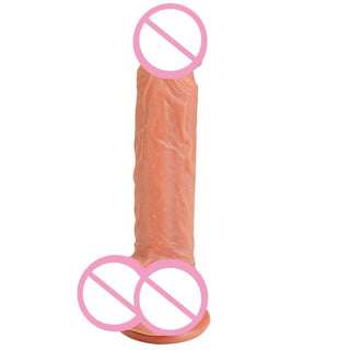 This is an image of the Happiness Provider 8 Inch Suction Cup Toy With Testicles, highlighting its flexibility and twistability for versatile play.