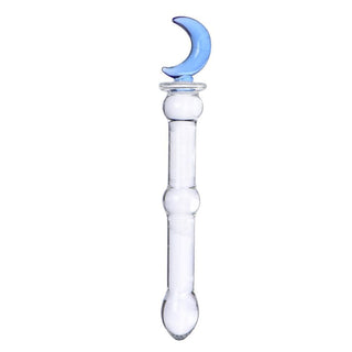 What you see is an image of Elegant Crescent Moon 5.9 Inch Glass Dildo with bulbous tip and bumpy shaft for intense pleasure.