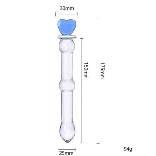 Glass dildo with smooth shaft, beads for added pleasure, and shatter-proof design for safe anal or vaginal play.