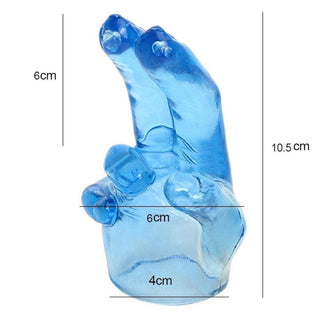 View the clear blue Two-Finger Stimulation Bluish Clear 2.36 Inch Fisting Dildo Hand, a versatile toy for solo or partner play.