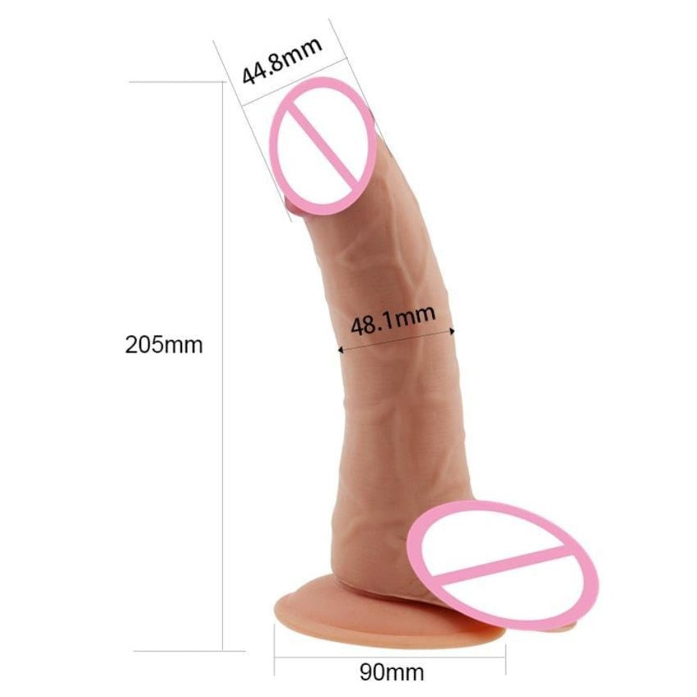Thicker Vag Massager 8 Inch Textured Dildo with a suction cup base for hands-free use on any flat surface.