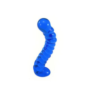 You are looking at an image of Curved Blue Spiral 7 Glass Dildo for sensual massage and powerful orgasms.