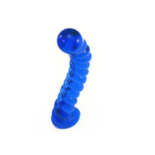 This is an image of the blue glass dildo with a bulbous head for G-spot stimulation.