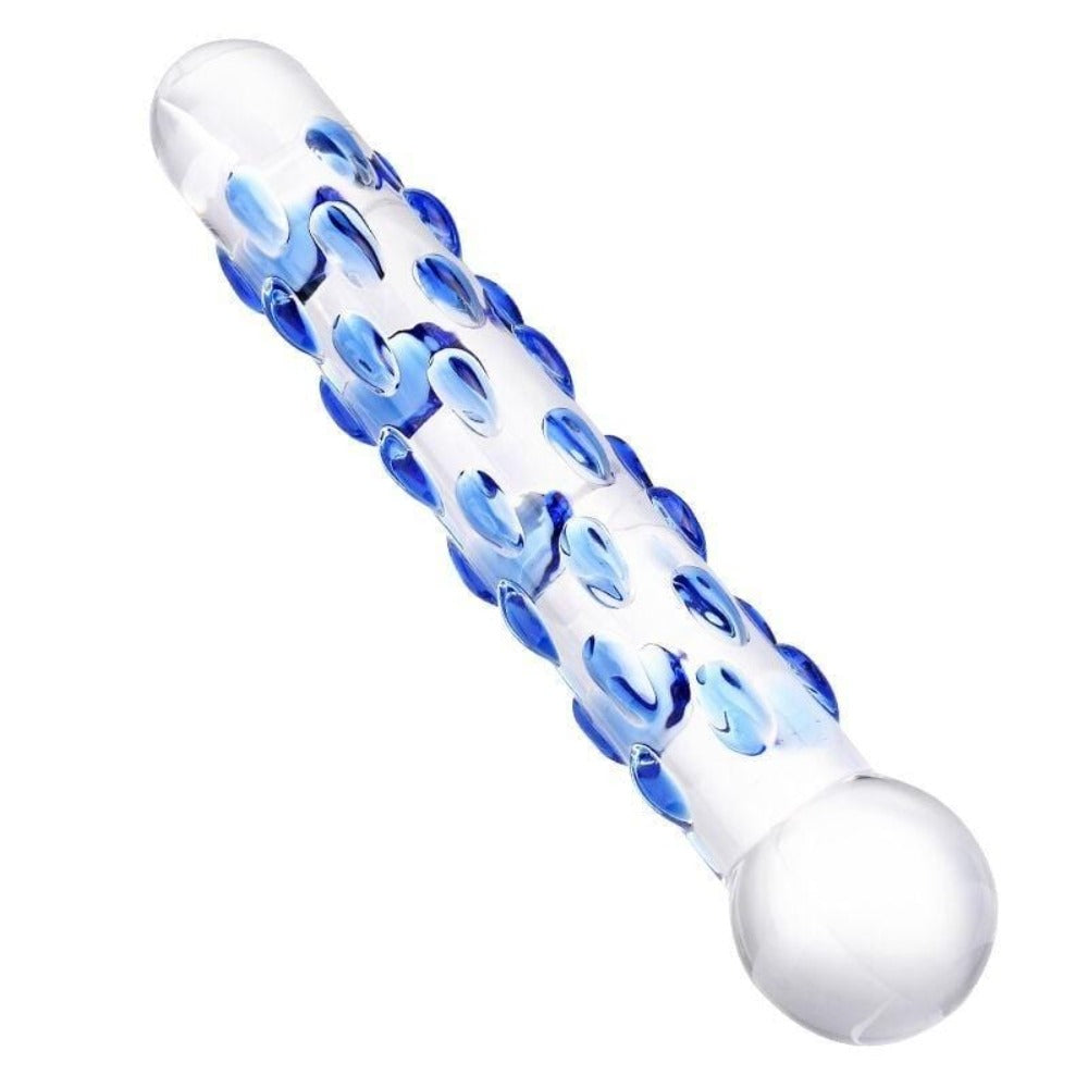View the Beaded Bliss 7 Inch Double Ended Dildo, made of high-quality glass for body-safe stimulation and temperature play.