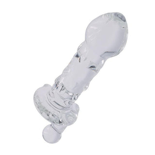 Check out an image of the shatter-proof glass dildo with a flared base for safe play and easy manipulation.