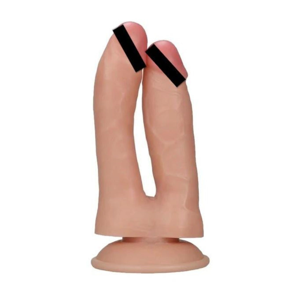 What you see is an image of DIY Stimulation Double Penetration Dildo with two realistic rubber cocks side by side.