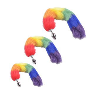 What you see is an image of Rainbow-Colored Metallic Cat Tail Plug with a radiant and vibrant design for elevated playtime.