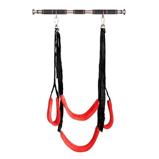 You are looking at an image of a soft adjustable red sling sex swing offering ultimate comfort and versatility.