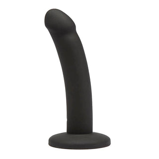 Displaying an image of Smooth 6 Inch Black Dildo With Suction Cup, made from medical-grade silicone for safe and comfortable playtime.