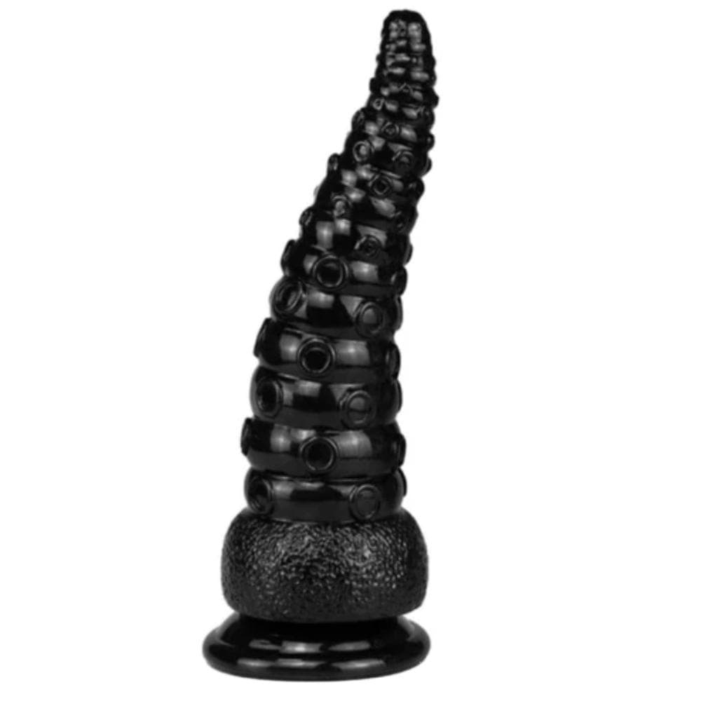 A picture of Silky Smooth Tentacle Tickler in black color featuring a suction cup for hands-free use on any flat surface.