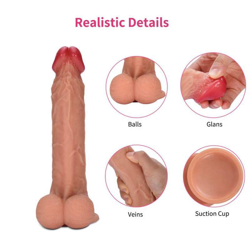This is an image of the Happiness Provider 8 Inch Suction Cup Toy With Testicles, showcasing the strong suction cup base for hands-free enjoyment.