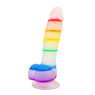 A colorful image of the flexible silicone rainbow dildo perfect for hardcore penetration.