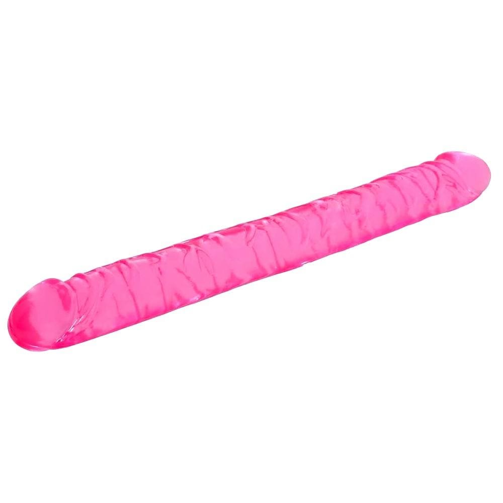 Pictured here is an image of Sexy Double Ended Pink Dildo, a 13.2-inch silicone toy with double headed design and embossed veins for ultimate pleasure.