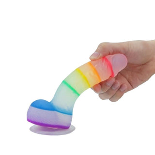 An image showcasing the strong suction cup of the rainbow dildo for hands-free pleasure.