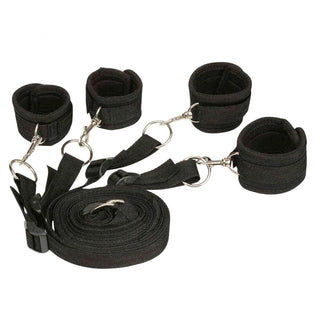 Black Nylon 6-Piece Ankle Bed Restraints Bondage Set with Strap