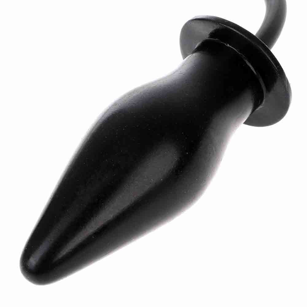 Tapered black silicone expanding toy with a reinforced base for secure, stable use