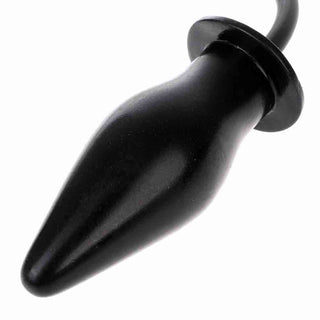 Tapered black silicone expanding toy with a reinforced base for secure, stable use