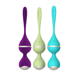 Take a look at an image of Pussy Pleasure Remote Control Kegel Balls in vibrant purple, green, or blue colors.