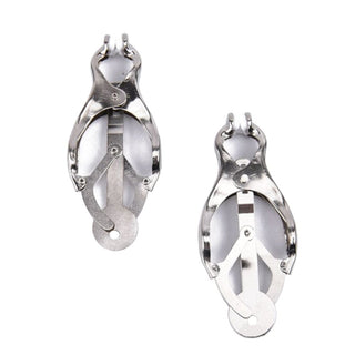 This is an image of high-quality metal nipple clamps with butterfly clamps for a secure fit.