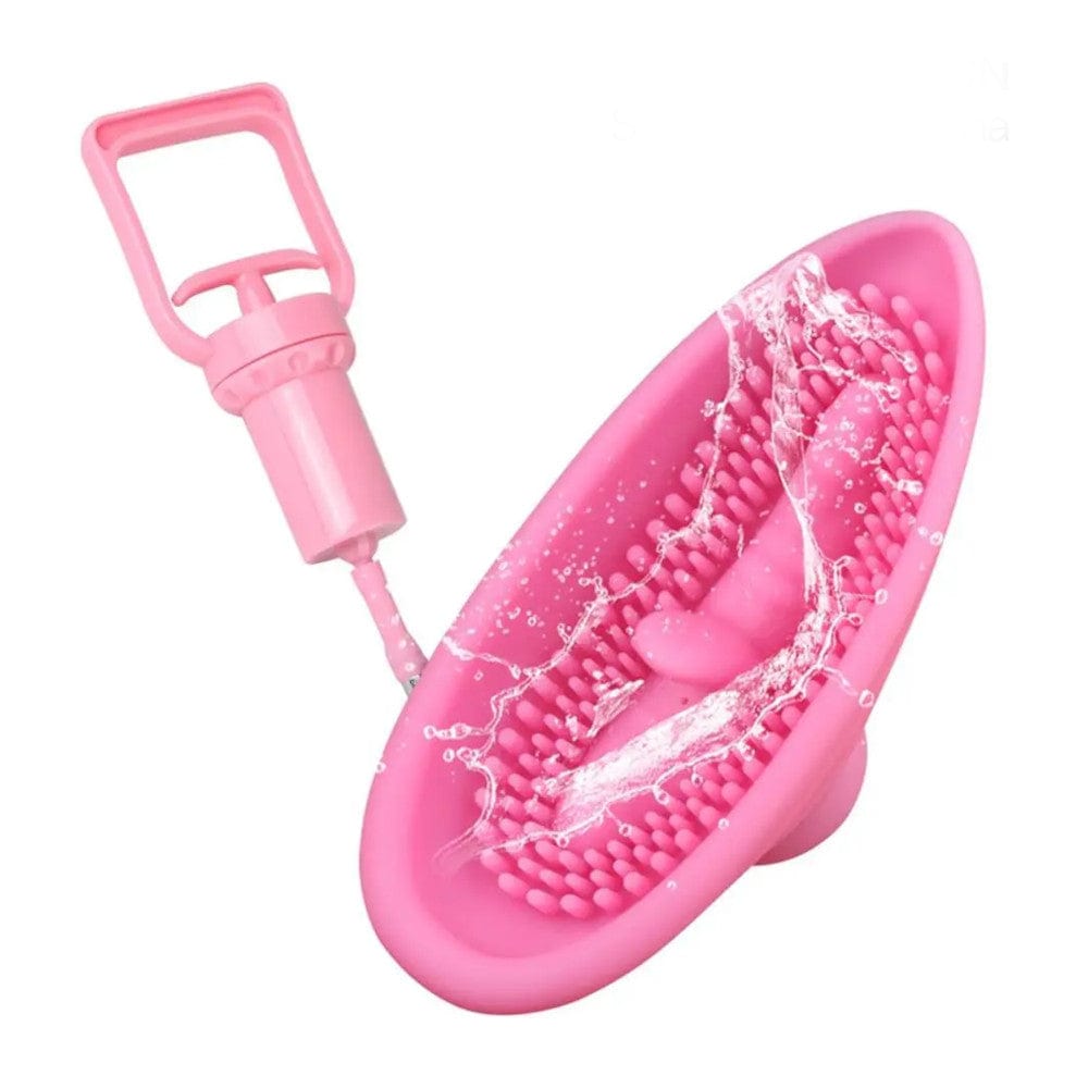 Featuring an image of Fancy Pink Clitoral Pump demonstrating its high-quality silicone and ABS materials for safety.