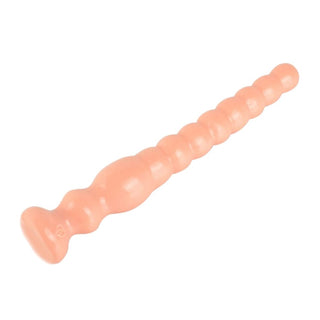 Take a look at an image of Super Soft 10 Inch Beaded Dildo showcasing the strong suction cup for hands-free action.