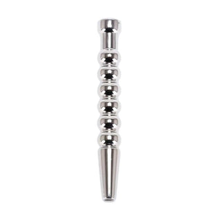 Observe an image of Ribbed Stainless Hollow Penis Plug with beaded design for heightened satisfaction.