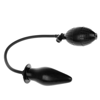 Large black silicone expanding plug with a smooth matte finish and sturdy base