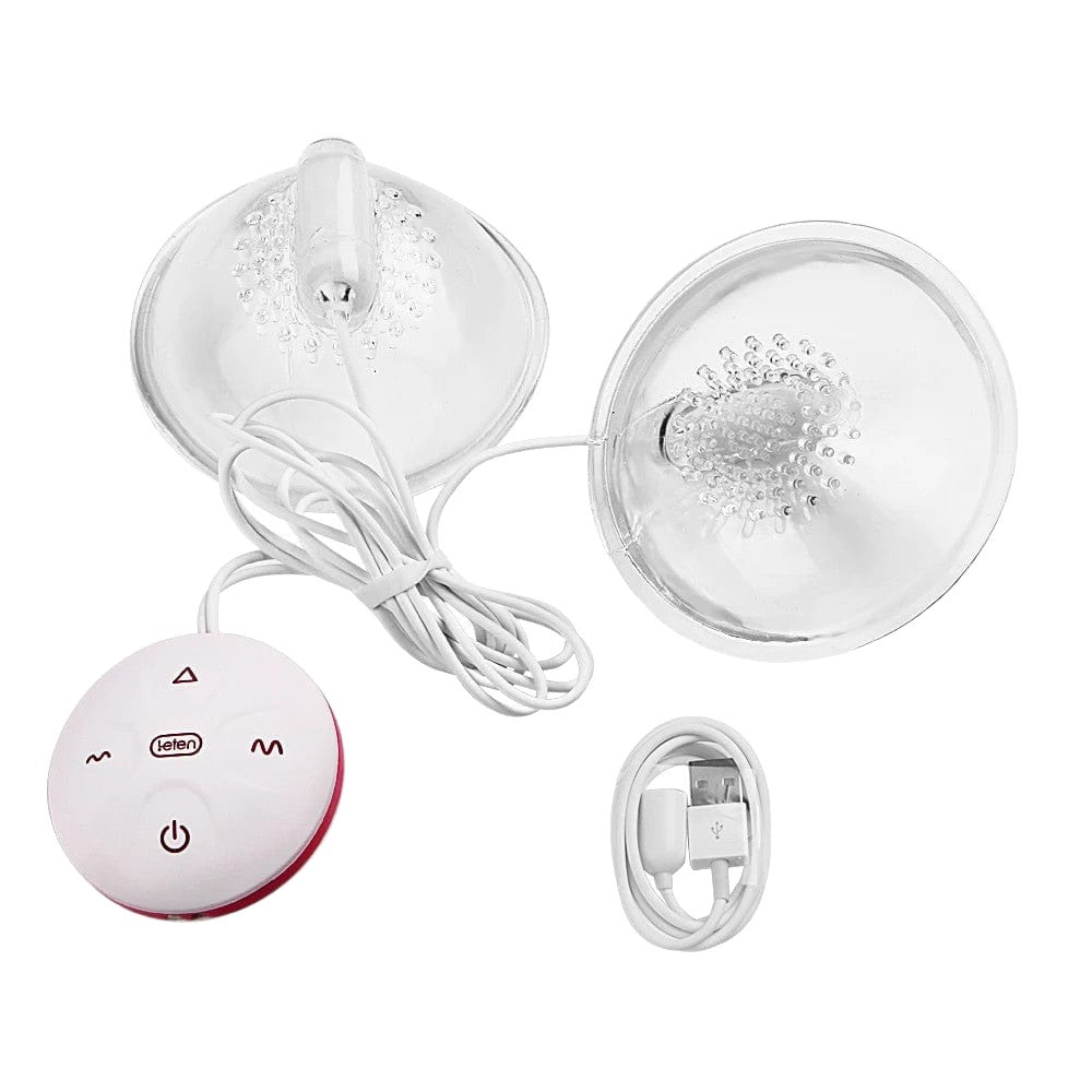 Hands-Free Tit Toy Stimulator Nipple Vibrator Suction Cups in clear TPE material with soft nubs for enhanced pleasure.