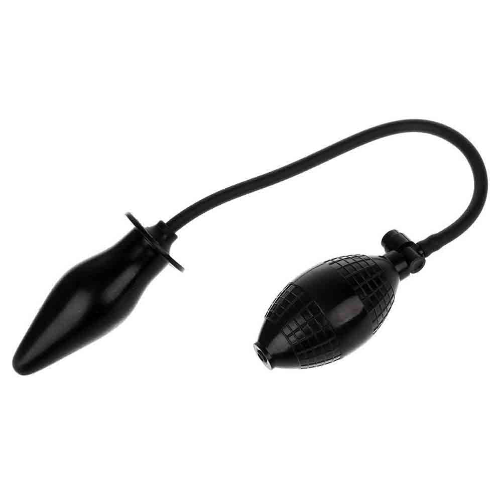 Body-safe black silicone expansion plug featuring a ribbed texture for gradual stretching