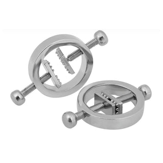 Pictured here is an image of Stainless Steel Toothed Nipple Clamps measuring 2.60 inches in length and 0.94 inches in width.