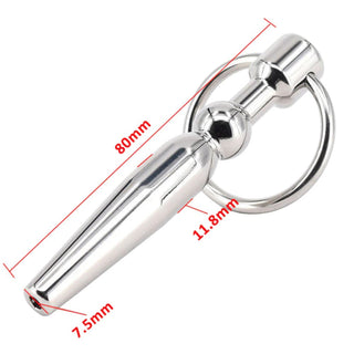 A top view of the Hollow Metal Penis Plug with rings, crafted for comfort and quality with a smooth surface for a pleasurable journey.