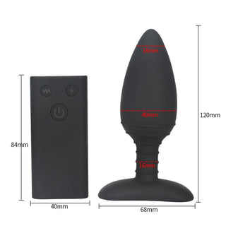Featuring an image of Shock And Awe Anal Vibrator Remote with dimensions of 4.72 inches in length and 0.71-1.57 inches in width.