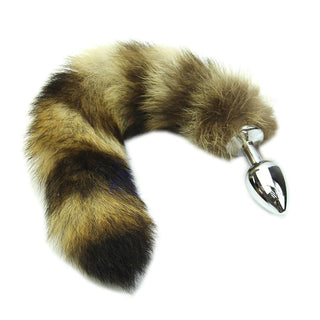 This is an image of Sexy Faux Steel Raccoon Tail Plug 14 Inches Long measuring 2.8 inches with a 11.8-inch tail.