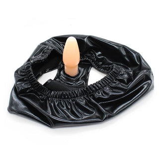 This is an image of Anal Plug Panty in yellow leather with a removable silicone plug.