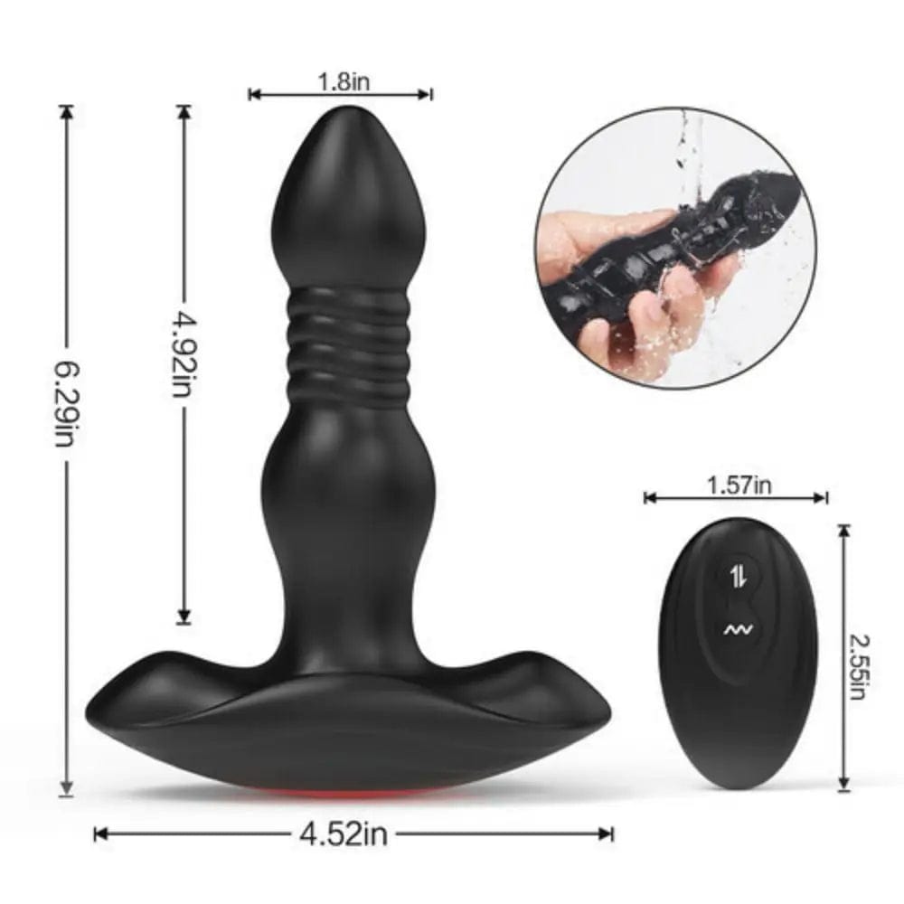 Image of rechargeable Thrusting Anal Plug with magnetic charge port for convenience and high-tech pleasure.