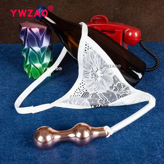 In the photograph, you can see an image of Anal Plug Thong with see-through lace thong and choice of silicone or stainless steel plugs.