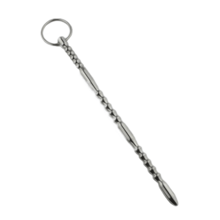 This is an image of Beaded Metal Urethral Sound, a sleek and beaded pleasure tool for intense sensations.