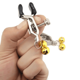 Here is an image of Silver Alligator Clamps, with bells and rings for a visually and audibly stimulating experience.