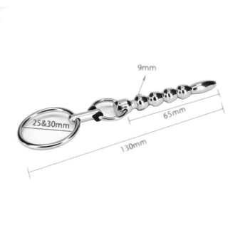Beaded Urethral Sound With Cock Ring, 2.56 length, 0.35 bead width, providing intense full-bodied pleasure.