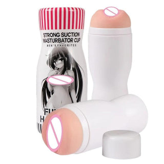 This is an image of Reusable Vacuum Tight Pocket Vagina Toy showcasing detailed vulva with clit and folds.