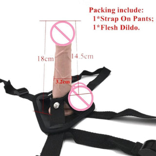 Feast your eyes on an image of Perfect Fit Realistic 7-Inch Strap On for vaginal and anal penetration with easy cleaning instructions.