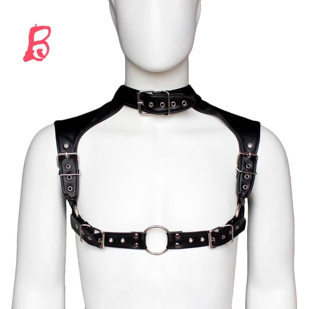 Leather Chest Strap Dildo Harness